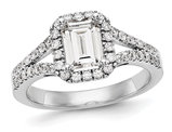 1.44 Carat (ctw VS2, G-H) Emerald-Cut Certified Lab-Grown Diamond Halo Engagement Ring 14K White Gold