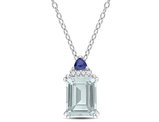 2.00 Carat (ctw) Aquamarine and Blue Sapphire Pendant Necklace in Sterling Silver with Chain