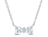 7/10 Carat (ctw) Aquamarine Heart Bow Pendant Necklace in Sterling Silver with Chain