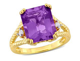 5.00 Carat (ctw) Amethyst Octagon-Cut Ring in Yellow Plated Sterling Silver