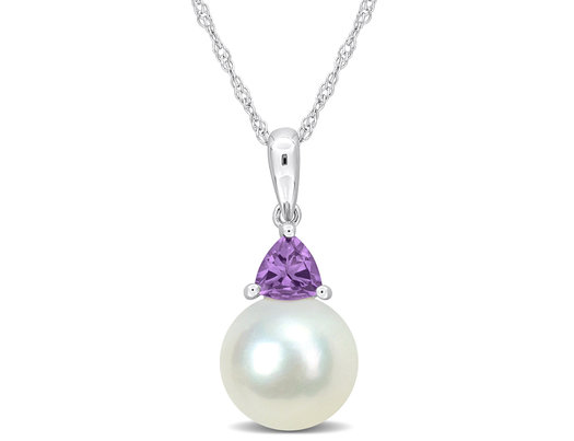 8-8.5mm White Freshwater Cultured Drop Pearl Pendant Necklace in 10K White Gold with Chain