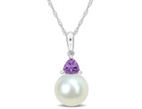 8-8.5mm White Freshwater Cultured Drop Pearl Pendant Necklace in 10K White Gold with Chain