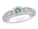 3/4 Carat (ctw) Light Aquamarine Ring with Diamonds in 10K White Gold