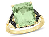 5.81 Carat (ctw) Green Quartz and Black Sapphire Ring in Yellow Sterling Silver