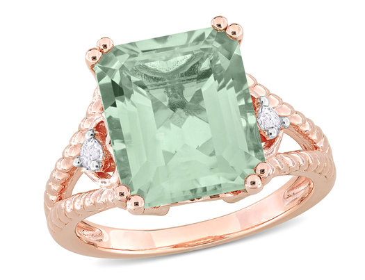5.67 Carat (ctw) Green Quartz and White Topaz Ring in Pink Sterling Silver