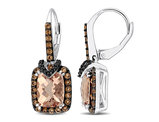 4.20 Carat (ctw) Morganite Dangle Drop Earrings in Sterling Silver with Black Diamonds