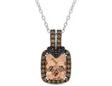3.25 carat (ctw) Morganite Pendant Necklace in Sterling Silver with chain and Black Diamonds