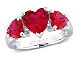 4.86 Carat (ctw) Lab-Created Three Stone Ruby Heart Ring in Sterling Silver