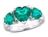 3.00 Carat (ctw) Lab-Created Three Stone Emerald Heart Ring in Sterling Silver