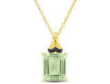 5.64 Carat (ctw) Green Quartz and Black Sapphire Pendant Necklace Yellow Plated Sterling Silver with Chain