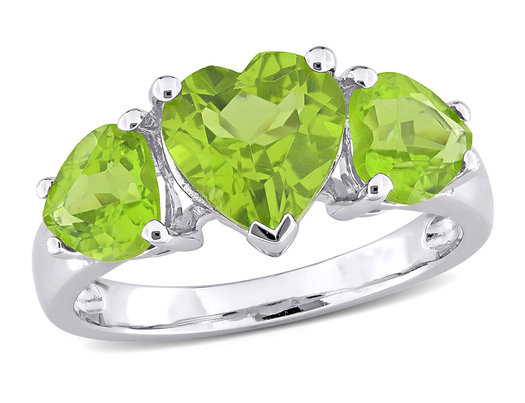 3.35 Carat (ctw) Lab-Created Three Stone Peridot Heart Ring in Sterling Silver