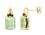 6.87 Carat (ctw) Green Quartz and Black Sapphire Earrings in Yellow Plated Sterling Silver