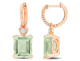6.45 Carat (ctw) Green Quartz and White Topaz Dangle Earrings in Rose Sterling Silver