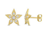 1/3 Carat (ctw) Lab Grown Diamond Flower Earrings in Yellow Sterling Silver