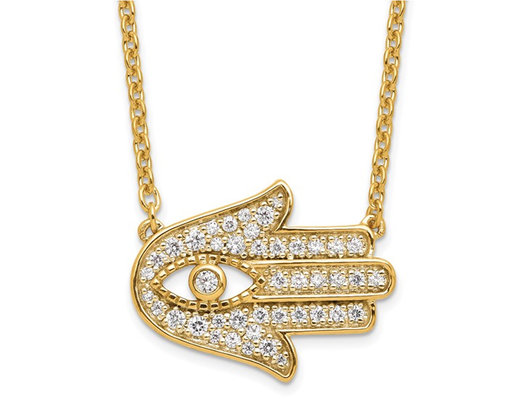 1 4 Carat ctw Lab Grown Diamond Sideways Hamsa Pendant Necklace 14K Yellow Gold with Chain