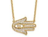 1/4 Carat (ctw) Lab-Grown Diamond Sideways Hamsa Pendant Necklace 14K Yellow Gold with Chain