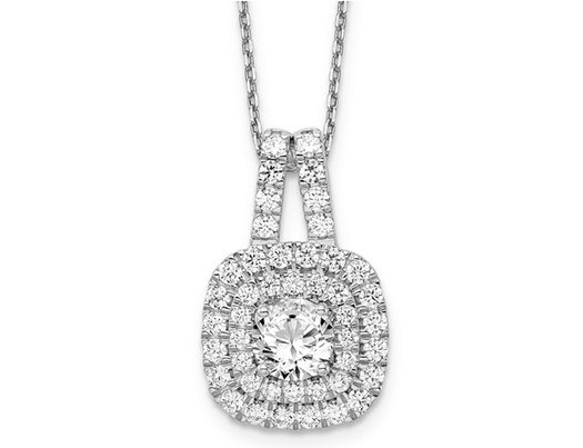 1.51 Carat (ctw) Lab-Grown Diamond Halo Necklace Pendant in 14K White Gold with Chain
