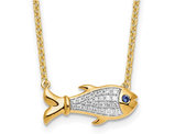 1/8 Carat (ctw) Lab-Grown Diamond Fish Pendant Necklace 14K Yellow Gold with Chain
