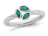 1/5 Carat (ctw) Lab-Created Emerald Leaf Ring in Sterling Silver