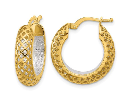 Diamond Cut Hoop Earrings in 14K Yellow Gold