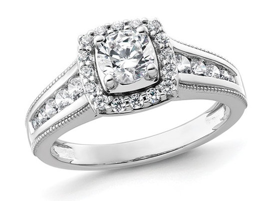 1.00 Carat (ctw G-H, SI1-SI2) Lab Grown Diamond Engagement Halo Ring in 14K White Gold
