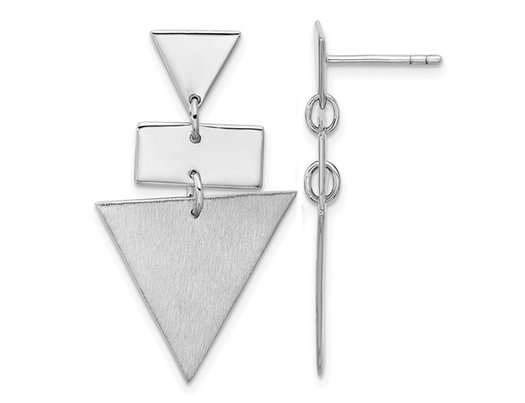 Sterling Silver Polish and Brushed Geometric Dangle Earrings