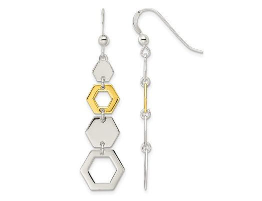 Sterling Silver Hexagon Geometric Dangle Earrings