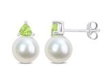 8-8.5 mm Cultured Freshwater Pearl Earrings with Peridots 10K White Gold