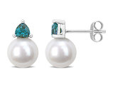 8-8.5 mm Cultured Freshwater Pearl Earrings with Lab-Created Alexandrites 10K White Gold