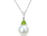 8-8.5mm Freshwater Cultured Drop Pearl Pendant Necklace with Peridot in 10K White Gold with Chain