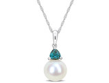 8-8.5mm Freshwater Cultured Drop Pearl Pendant Necklace with Lab-Created Alexandrite in 10K White Gold with Chain