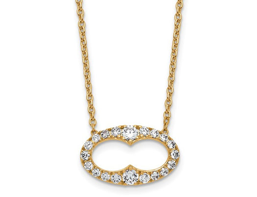 1.00 Carat (ctw) Lab-Grown Diamond Oval Necklace in 14K Yellow Gold with Chain
