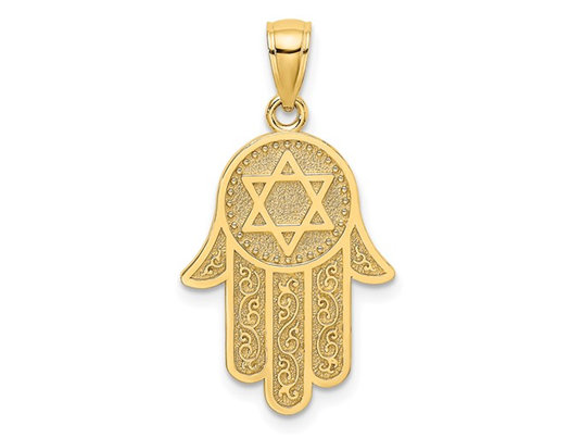 14K Yellow Gold Hamsa with Star of David Pendant (NO CHAIN)