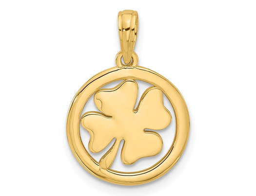 14K Yellow Gold Clover Shmarock Charm Pendant (NO Chain)
