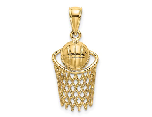 10K Yellow Gold Basketball & Hoop Pendant (NO CHAIN)