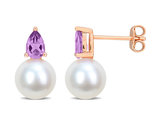 8.5-9mm Cultured Freshwater Pearl Earrings with Amethyst Sterling Silver