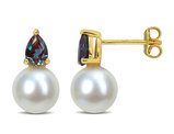 8.5-9mm Cultured Freshwater Pearl Earrings with Lab-Created Alexandrite Sterling Silver