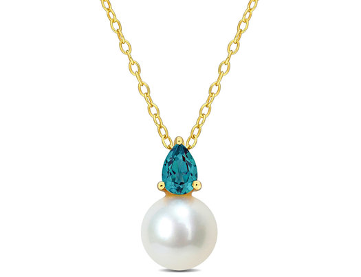 8.5-9mm Freshwater Cultured Drop Pearl Pendant Necklace with Lab-Created Alexandrite Sterling Silver with Chain