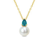 8.5-9mm Freshwater Cultured Drop Pearl Pendant Necklace with Lab-Created Alexandrite Sterling Silver with Chain