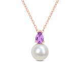 8.5-9mm Freshwater Cultured Drop Pearl Pendant Necklace with Amethyst Sterling Silver with Chain