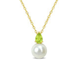 8.5-9mm Freshwater Cultured Drop Pearl Pendant Necklace with Peridot Yellow Sterling Silver with Chain