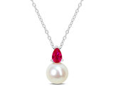 8.5-9mm Freshwater Cultured Drop Pearl Pendant Necklace with Lab-Created Ruby Sterling Silver with Chain