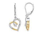 1/5 Carat (ctw) Lab-Grown Diamond Heart Dangle Earrings in 14K White and Yellow Gold