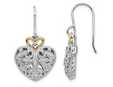 Sterling Silver  Heart Vintage Dangle Earrings with Accent Diamonds