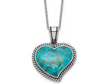 Turquoise Heart Pendant Necklace in Sterling Silver with Chain (16 inches)