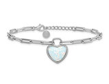 Lab Created Opal Heart Paperclip Bracelet in Sterling Silver (7.00 Inch)