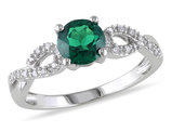 4/5 Carat (ctw) Lab-Created Emerald Ring in 10K White Gold with Accent Diamonds