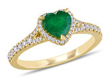 2/3 Carat (ctw) Emerald Heart Halo Ring in 14K Yellow Gold with Diamonds