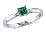 1/5 Carat (ctw) Lab-Created Solitaire Emerald Ring in Sterling Silver