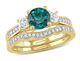 4/5 Carat (ctw) Lab-Created Emerald Bridal Wedding Ring Set in 10K Yellow Gold with Diamonds